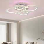 Lustra LED cu telecomanda si cristal NOVA ROTONDA RGB 152W, 6 Cercuri, lumina Rece/Calda/Neutra, Dimabila, Crom Lucios