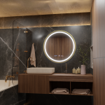 Oglinda LED Rotunda, 60cm, Celeste Royale Gold MotionGlow Marcello, Sistem Dezaburire, Ceas & Termometru, Dimabila