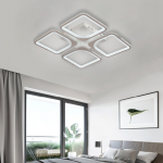 Lustra LED cu telecomanda ZOE 53W, 4 Patrate, lumina Rece/Calda/Neutra, Dimabila, Alb