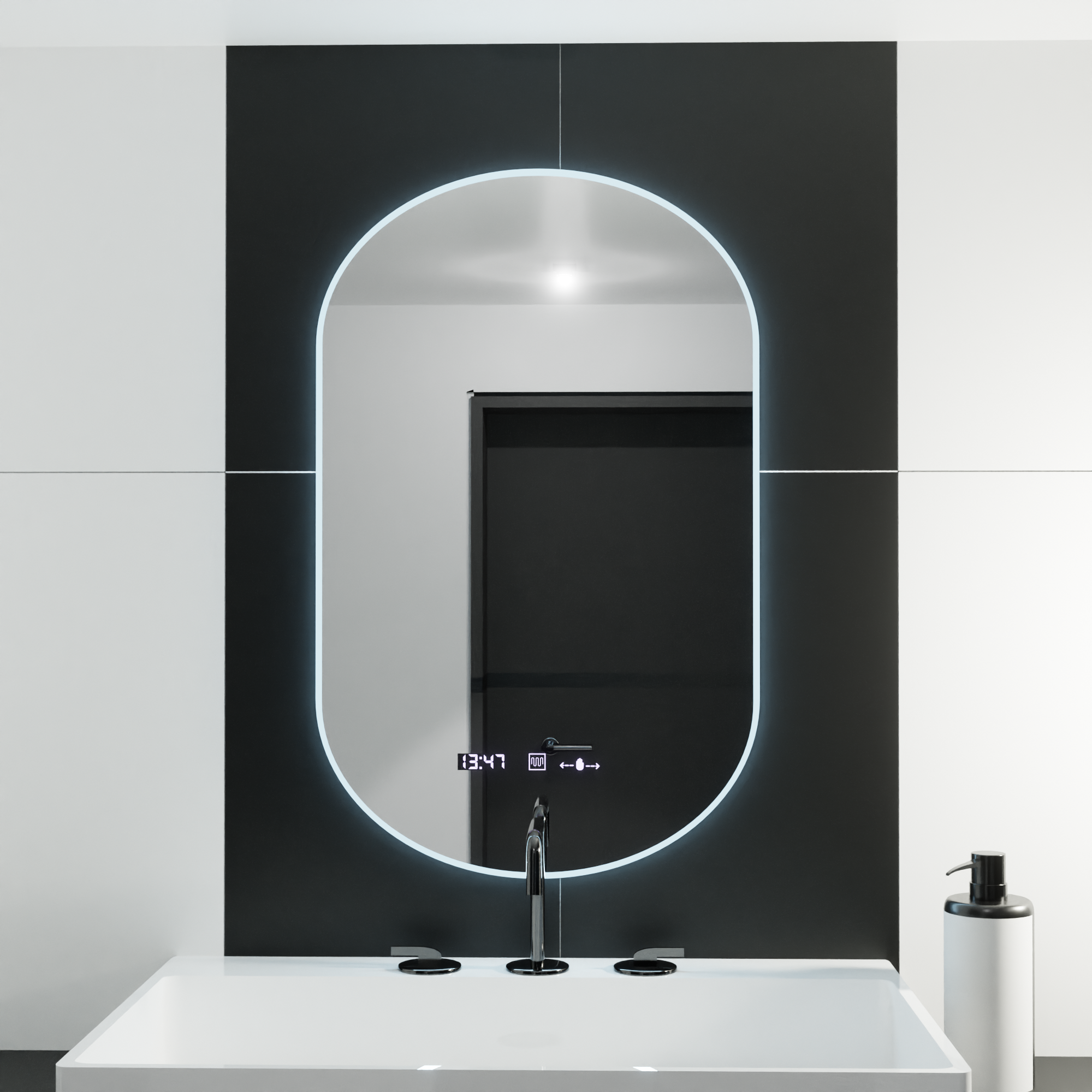 a2_50ada456-4aa1-43c5-84e0-8a37760e660a Oglinda LED Ovala, 50x80cm, Lucia Senzor Marcello, Sistem Dezaburire, Ceas & Termometru, Dimabila - imagine 1