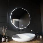 Oglinda LED Rotunda, 70cm, VIVO Touch, Sistem Dezaburire, Dimabila - imagine 3