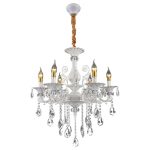 Candelabru SANSSOUCI 6xE14 Cristal si Metal – Design Clasic, Inaltime Ajustabila, Alb Argintiu