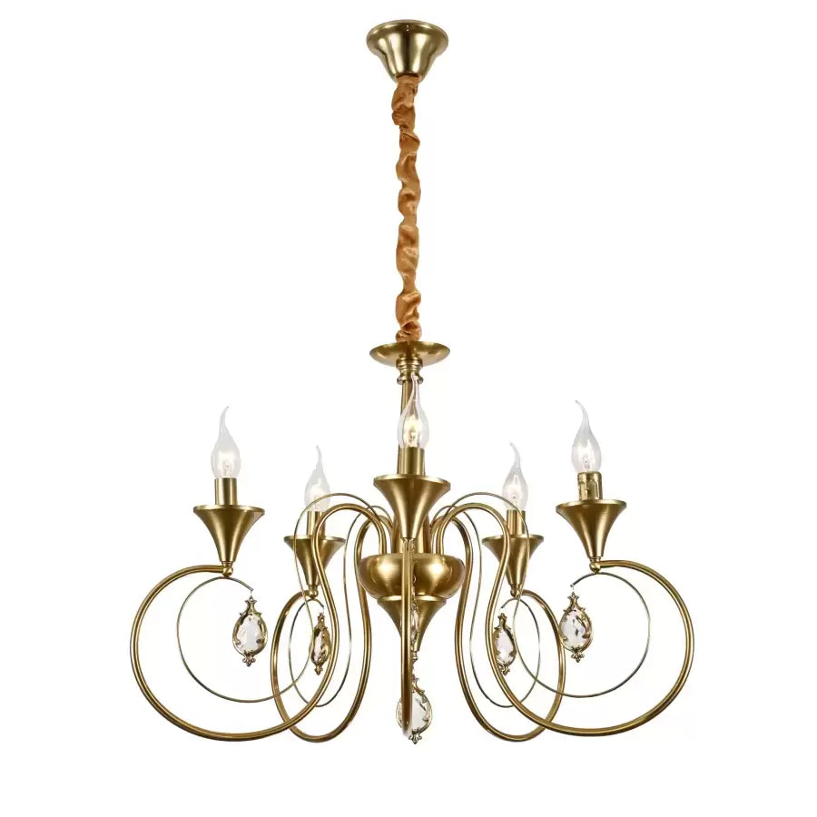 candelabru-frederick-5x-e14-auriu-1695029317 Candelabru Cristal Frederick 5xE14, Diametru 45cm, Auriu, Inaltime Reglabila - imagine 1