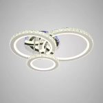 Lustra LED cu telecomanda si cristal NOVA ROTONDA RGB 103W, 3 Cercuri, lumina Rece/Calda/Neutra, Dimabila, Crom Lucios