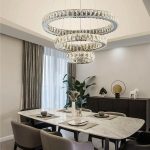 Lustra LED suspendata cu telecomanda si cristal TEATRU 36W, 3 Cercuri, lumina Rece/Calda/Neutra, Dimabila, Crom Lucios, Inaltime Reglabila