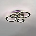 Lustra LED cu telecomanda si cristal MEILI ZAFINA RGB 136W, 4 Cercuri, lumina Rece/Calda/Neutra, Dimabila, Negru