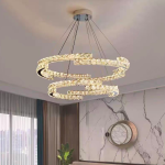 Lustra LED suspendata cu telecomanda si cristal MIA LATIFAH 55W, 2 Cercuri, lumina Rece/Calda/Neutra, Dimabila, Crom Lucios, Inaltime Reglabila