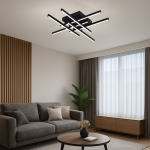 Lustra LED cu Telecomanda LINEX, 81W, 6 Elemente, Liniara, lumina Rece/Calda/Neutra, Dimabila, Negru