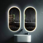 Oglinda LED Ovala, 60x80cm, Revin Senzor Marcello, Sistem Dezaburire, Ceas & Termometru, Dimabila